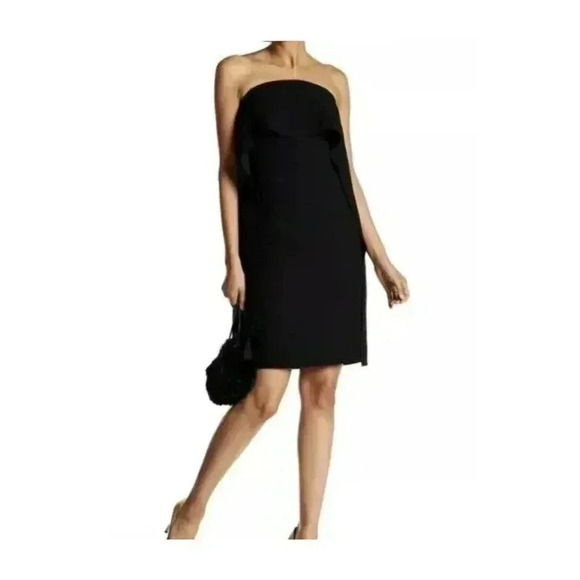 TRINA TURK Genius foldover cape shift dress black crepe size 4 - Picture 1 of 10